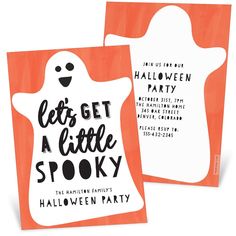 two halloween party cards with the words let's get a little spooky on them