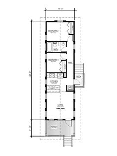 the floor plan for a small house with two levels and an upstairs bedroom on one level