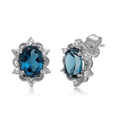 Jewelili Stud Earrings with London Blue Topaz & White Topaz in Sterling Silver Born In December, Enchanted Disney Fine Jewelry, Disney Fine Jewelry, Silver Jewellery Online, Sweet Earrings, Topaz Earrings, Round Stud Earrings, Birthstone Earring, London Blue Topaz