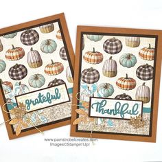 two thanksgiving cards with pumpkins on them