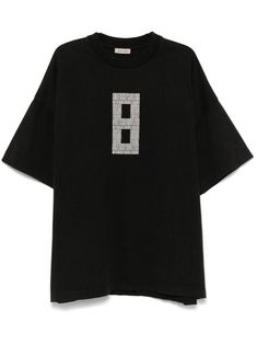 black cotton jersey texture ribbed crew neck drop shoulder short sleeves number print to the front logo patch to the rear straight hem Black Short Sleeve Top With Number Print, Black Crew Neck T-shirt With Number Print, Black Number Print Crew Neck T-shirt, Black Graphic Tee With Number Print, Number Print Short Sleeve T-shirt For Streetwear, Latest T Shirt, Statement Shirt, Fear Of God, Grey Prints