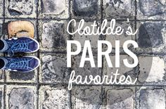 two pairs of blue shoes sitting on top of a cobblestone floor next to the words, lottie's paris favorites