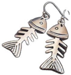 Fish Bone Earrings, Handmade Fish-shaped Earrings For Gifts, Silver Fish-shaped Earrings With Ear Wire, Fish Skeleton Earrings, Sterling Silver Fish-shaped Jewelry, Nickel-free Silver Fish-shaped Earrings, Silver Sterling Fish-shaped Earrings, Silver Fish-shaped Earrings With Fish Hooks, Fish Earrings