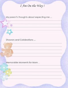 a baby shower card with a teddy bear and stars on the border, says i am on the way my parents thought about expecting me showers and celebrations