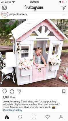 LOVE the scalloped trim, glass knob, #2, and dinner bell! Outside Playhouse, Kids Indoor Playhouse, Weekend Jobs, Playhouse Plans, Indoor Playhouse, Diy Playhouse, Backyard Playhouse