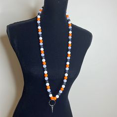 Silicone Bead Lanyard. Hand Crafted With Bpa Free 12mm Silicone Beads. These Will Hold Your Keys As Well As Your Id Badge. Orange Necklace With Black Round Beads, Orange Large Beads, Orange Beaded Necklace With Faceted Beads, Orange Beaded Necklace With 8mm Beads, Silicone Bead Lanyard, Bead Lanyard, Beaded Lanyards, Handcrafted Accessories, Silicone Beads