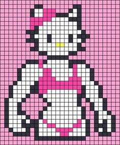 a cross - stitch hello kitty is shown in pink and black