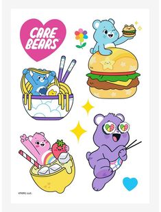 care bears stickers on a white background