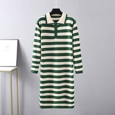 Casual Loose Stripe Knitted Warm Sweater Dress For Women Green One Size Satin Long Sleeve, Cozy Knit Sweater, Warm Sweater, Women Gifts, Sweater Dress Women, Warm Sweaters, Daily Dress, Viscose Fabric, Trendy Colors