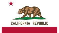 the state flag of california is shown in red, white and green with a brown bear on it