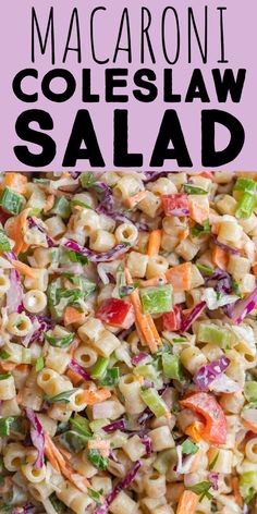 macaroni coleslaw salad with carrots, celery and red cabbage