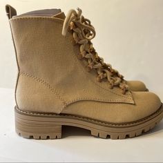 The Boots Are Brand New With Tags. The Brand Is Universal Thread. The Shoes Are Combat Style With Canvas Texturing And Laces. Please Message Me With Any Questions! Combat Style, Canvas Texture, Moto Boots, Universal Thread, Thread, Lace Up, Women Shoes, Brand New, Cream