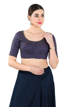 Buy Women's Navy Blue Art Silk Readymade Saree Blouse Online Fitted Purple Blouse For Party, Purple Short Sleeve Blouse For Party, Party Blue Blouse Piece With Padded Design, Blue Padded Blouse Choli For Party, Blue Padded Choli For Party, Party Padded Blue Choli, Blue Unstitched Blouse Piece For Summer, Fitted Blue Blouse Piece For Festive Occasions, Fitted Blue Blouse Piece For Festive Season