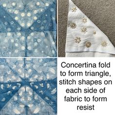 four different pictures with text describing how to sew the triangle in three different ways