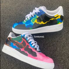 - Customized Camo Multicolored Air Force 1s - Men Sizes - Shoes And Charge Totaled In One - 10 Hours Of Work. - 100% Authentic Sneakers - Will Ship Soon As Purchase Is Made! - Comment For Questioning! Nike Custom Leather Sneakers With Waterproof Paint, Nike Multicolor Custom Sneakers For Streetwear, Modern Multicolor Custom Sneakers For Sports, Nike Custom Sneakers With Waterproof Paint, Multicolor Low-top Custom Sneakers For Streetwear, Nike Multicolor Low-top Custom Sneakers, Custom Lace-up Leather Sneakers With Waterproof Paint, Waterproof Leather Custom Sneakers Lace-up, Modern Multicolor Low-top Custom Sneakers