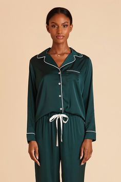 Our fan-favorite Jonny PJs are now available in silky satin with long sleeves and cozy pants. Available in Emerald. Our fan-favorite Jonny PJs are now available in silky satin with long sleeves and cozy pants. | Emerald Getting Ready Satin Size 3X | Birdy Grey Jonny Long Sleeves and Pants PJ Set Green Satin Pajamas, Satin Pj Set, Cozy Pants, Satin Pajamas, Sleepwear & Loungewear, Green Satin, Pj Sets, Emerald, Pajamas