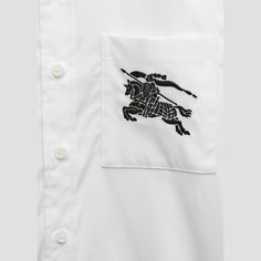 Burberry "Owen" shirt embroidered with equestrian knight design Collared neckline Short sleeves Full button front Straight hem Cotton/elastane Imported Luxury Short Sleeve T-shirt With Embroidered Graphics, Burberry T Shirt Woman, Burberry Childrenswear, Burberry Inspierd Shirt, Casual Short Sleeve T-shirt With Horse Design, Embroidered Shirt, Equestrian, Burberry, Shirt Designs