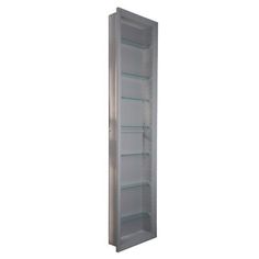 an empty glass doored cabinet with shelves on each side and no one in it