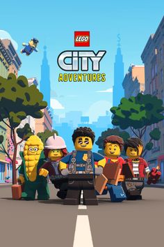 the lego city adventures movie poster with characters from different countries and their names on it