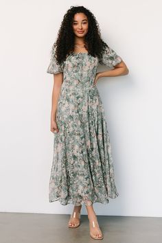 Raelynn Maxi Dress | Sage Floral - Baltic Born Sage Green Dress, Romantic Floral Print, Tulle Maxi Dress, Dress Sage, Green Eucalyptus, Baltic Born, Velvet Maxi Dress, Maxi Bridesmaid Dresses, Guest Attire