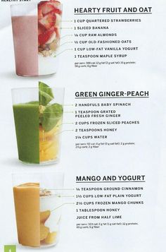 the ingredients for a healthy smoothie are shown in this advertment, with information about how to make it