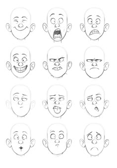 various facial expressions drawn in the style of cartoon faces