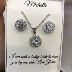 a couple of necklaces in a box with a card on it that says, i am such a lazy bride to have you by my side