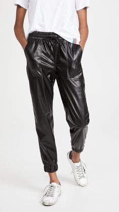 BLANKNYC Black Widow Faux Leather Joggers | Shopbop Faux Leather Joggers, Leather Joggers, Black Leather Pants, Drawstring Jogger, Pants With Pockets, Blank Nyc, Faux Leather Pants, Black Faux Leather, Cropped Pants