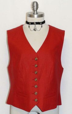 *******************    Important - Please Read   **************************  AUTHENTIC LADIES ~ TRACHTEN ~ VEST **************************  Made By ***  PERRY ***  *****  Known "WORLD WIDE " For Excellence In Quality Of Fabric  Style & Workmanship   *************************************    * Color *  Red   * Material * 20 % LEINEN 50 % BAUMWOLLE 30 % MODAL LEINEN Means " LINEN " In German BAUMWOLLE Means " COTTON " In German FUTTER / LINING 100 % VISKOSE The Vest Is " COMPLETELY LINED " On The I Jeans Vest, Pretty Skirt, Pretty Skirts, Dress Suit, Dress Suits, Vest Dress, Skirt Pants, Cotton Linen, Dress Pants