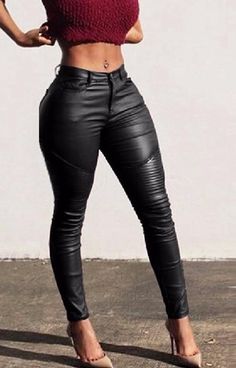 WOMENS LEATHER PENCIL PANTS Celana Fashion, Pu Leggings, Looks Pinterest, Black Leather Pants, Stylish Pants, Stretchy Pants, Pencil Pants, Leather Trousers, Trend Fashion