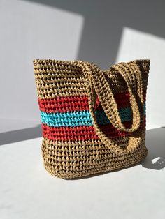 Tassel bag with beige red blue Shoulder strap, knitted from paper rope Tassel Bag, Purses And Handbags, Red Blue, Red And Blue, Shoulder Bags, Tassels, Shoulder Strap, Bathing Beauties, Electronic Accessories