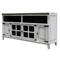 Hacienda Distressed  White 72 TV Stand.  Solid Rustic TV Stand ideal for any TV 72 or smaller. Handcrafted from solid wood. Tv Stand In Living Room, Distressed Tv Stand, Farmhouse Style Tv Stand, 60 Tv Stand, Rustic Tv Stand, Tv Size, Entertainment Furniture, Tv Stands, Nebraska Furniture Mart