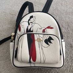 Nwt Disney Cruella Coach Backpack White Backpack For Disney Trips, White Disney Travel Backpack, White Coach Backpack For Travel, Disney Coach, Disney Cruella, Coach Backpack, Coach Bags, Bag Lady, Backpacks