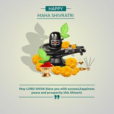 happy maha shivritri may lord sridas blessing card with flowers and fruits