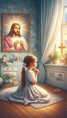 Catholic Relationship, Jesus With Child, Kids Praying To God, Jesus With Children, Jesus And Blonde Girl, Jesus Hugging Blonde Girl, Girl Praying, Christian Cartoons, Jesus Artwork