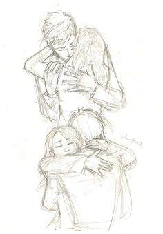 a drawing of two people hugging each other