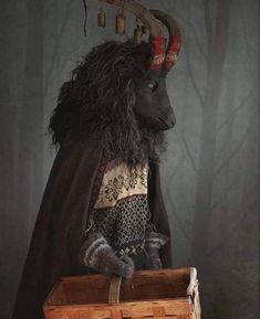 an animal dressed in costume holding a basket