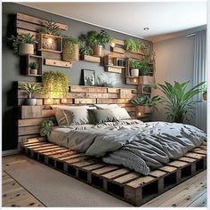 Pallet Bed Ideas, Upcycled Pallets, Diy Pallet Bed, Boho Bedroom Design, Pallet Beds, Style College, Pallet Bed, Home Decor Hacks, Pallet Furniture Bedroom