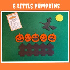 the five little pumpkins are cut out and placed in front of an orange background