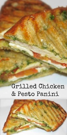 grilled chicken and pesto panini on a white plate