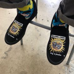 Rock out with these custom Sublime all black slip on vans. We buy each pair of shoes BRAND NEW. Each pair is made to order, please make sure you put in the correct shoe size before you check out. The ink is permanent and will never come off, fade away, or peel off. Made in the USA. This price includes everything: shoes and artwork. Each pair of shoes is made-to-order and takes 2-3 weeks to ship usually. Because the artwork is custom-made for you, there are no exchanges or returns. Please know yo Black Slip On Vans, Slip On Vans, Black Slip On, Shoes Brand, Black Slip Ons, Slip Ons, Shoe Brands, All Black, Slip On