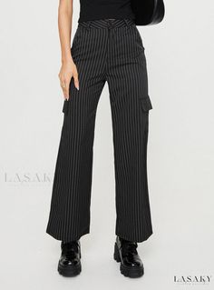 Lasaky - Katow Fashion Cargo Pant with Black Stripe Striped Cargo Pants, Tailored Pants Women, Cargo Pants Black, Festival Pants, Fleece Dress, Lady Grey, Outerwear Outfit, Striped Leggings, Casual Tank Tops