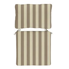 two beige and white striped cushions on top of each other