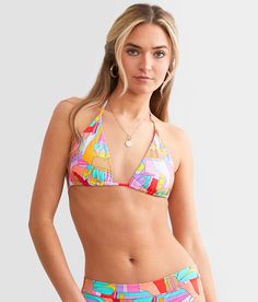 Body Glove Shanaya Swim Top - Pink Large, Women's Multi Neon printed triangle lined bikini top Back tie details Removable pads. 85% Nylon 15% Spandex. Hand wash cold separately. No bleach. Hang to dry. Do not iron. Do not dry clean. Apparel & Accessories > Clothing > Swimwear Multicolor Vibrant Print Triangle Top Swimwear, Multicolor Triangle Top Swimwear For Poolside, Triangle Swimwear For Spring Poolside, Multicolor Triangle Swimwear For Summer, Multicolor Triangle Swimwear For Beachwear, Multicolor Triangle Swimwear Beachwear, Tropical Triangle Swimwear For Summer, Multicolor Triangle Beachwear Swimwear, Vibrant Print Triangle Top Swimwear For Poolside