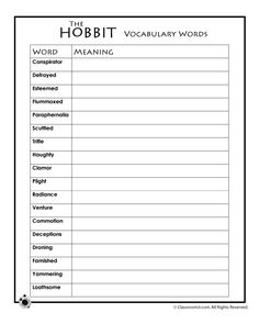 the hobbit word meaning worksheet is shown in this printable version