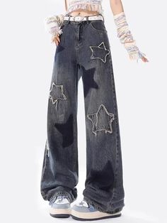 Streetwear Chic, Retro Jeans, Streetwear Jeans, Y2k Jeans, Style Clothes, Star Jeans, Grunge Style, Jeans Women, Pants Women