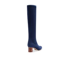 Alexandra 50 | Navy Stretch Suede | Sarah Flint Suede Set, Sarah Flint, Leather Block Heels, High Quality Shoes, Black Stretch, Luxury Shoes, Knee High Boots, Rubber Rain Boots, Tortoise