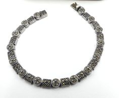 "Vintage sterling silver marcasite bracelet, In good vintage condition. It's 7\" ¼ long 6 mm wide and 4 mm thick. Weighs 19 gram. It's has been tested and guarantee sterling silver. Thanks." Antique Stamped 925 Bracelets For Anniversary, Antique Sterling Silver Bracelet Stamped 925 For Formal Occasions, Antique Sterling Silver Bracelet Formal Stamped 925, Vintage Silver Tennis Bracelet As Gift, Silver Vintage Tennis Bracelet Gift, Vintage Silver Tennis Bracelet Gift, Silver Vintage Tennis Bracelet For Gift, Vintage Silver Tennis Bracelet For Gift, Vintage Silver Diamond Bracelet