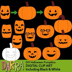 pumpkins and jack - o'- lantern faces cut outs for digital clip art