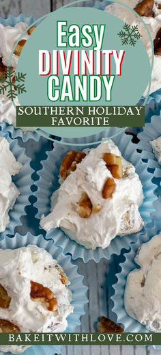 Southern Divinity Candy Southern Divinity Candy, Angel Food Christmas Candy, Devenity Candy, Old Fashioned Divinity Candy, Divinity With Marshmallow Creme, Divinity Candy Microwave, Recipe For Divinity Candy, Divinity Candy With Marshmallow Cream, Microwave Divinity Candy Recipe